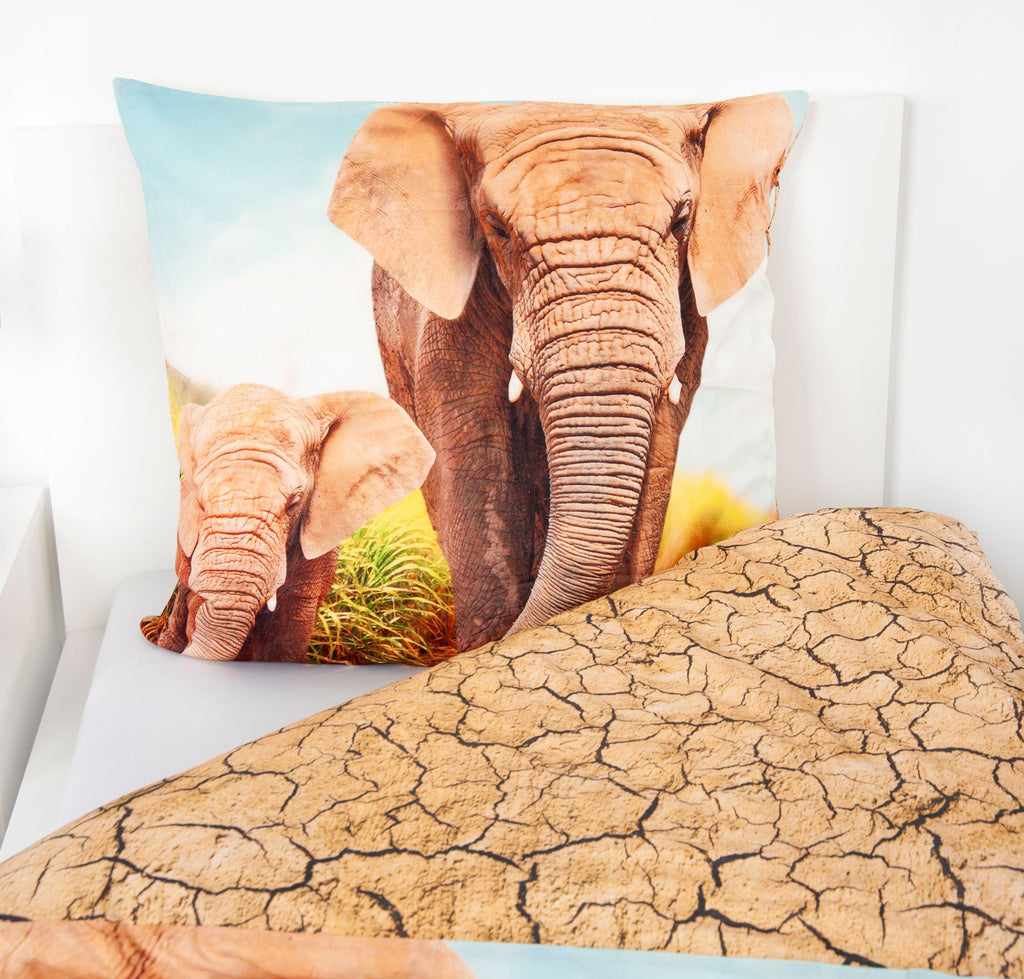 Bettwäsche Elefant mit Baby 135x200 cm (80x80 cm)