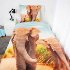 Bettwäsche Elefant mit Baby 135x200 cm (80x80 cm)