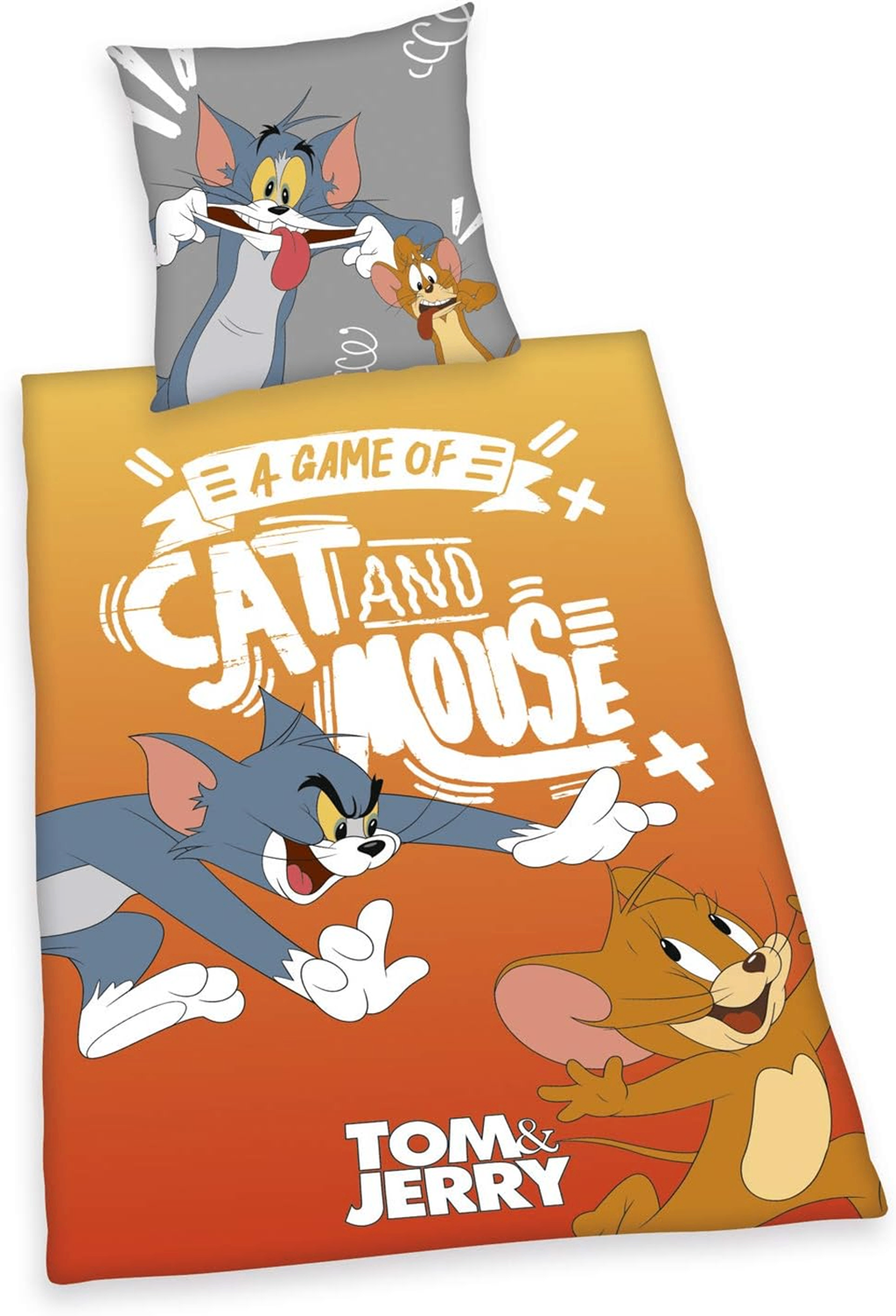 Freigestellte Produktansicht von der Vorderseite vom Herding Bettwäsche Set Tom and Jerry 2 tlg 135 x 200 cm 100% Baumwolle