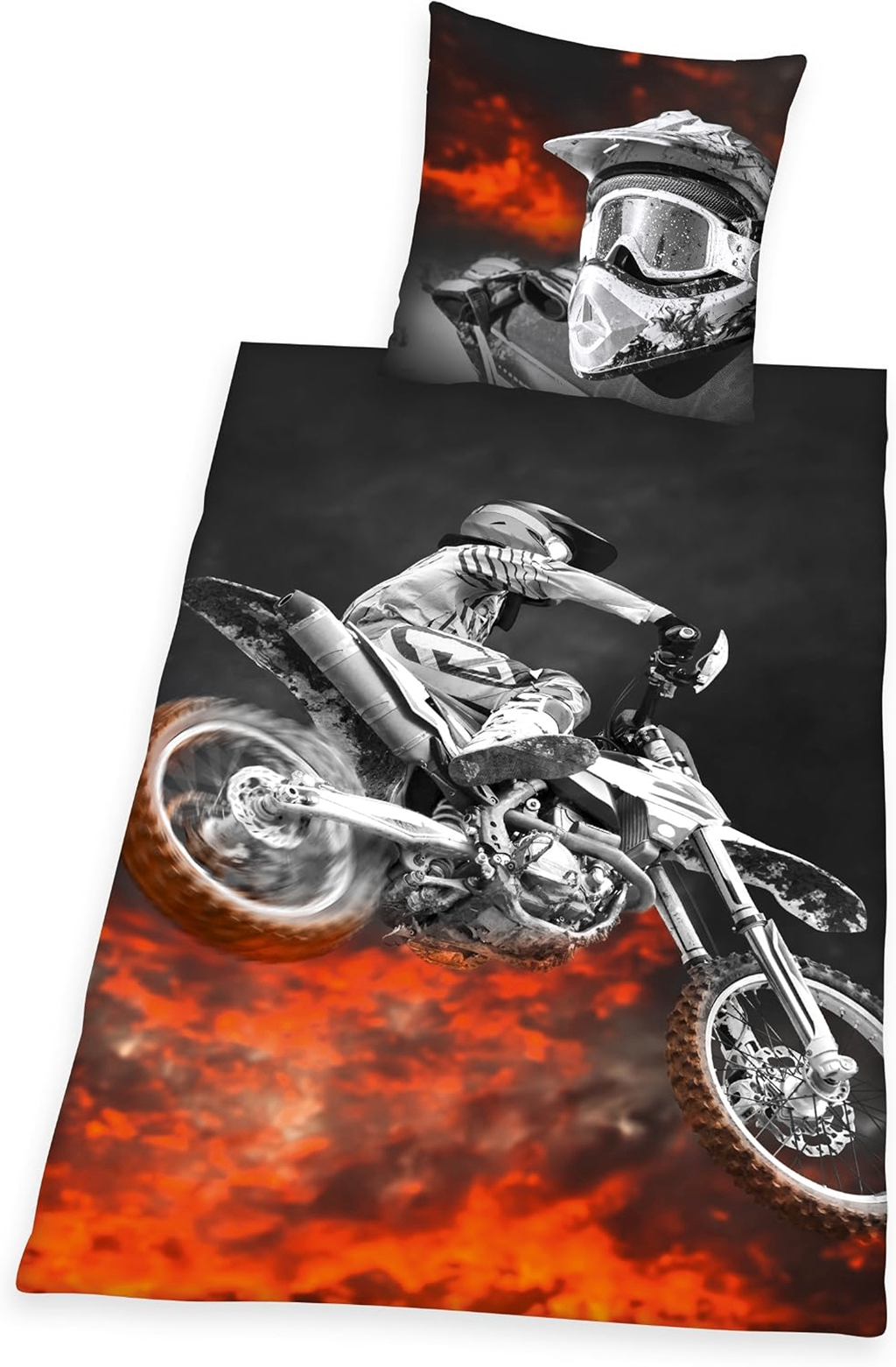 Freigestellte Produktansicht vom Herding Bettwäsche Set Motocross 2-tlg 135 x 200 cm / 80 x 80 cm