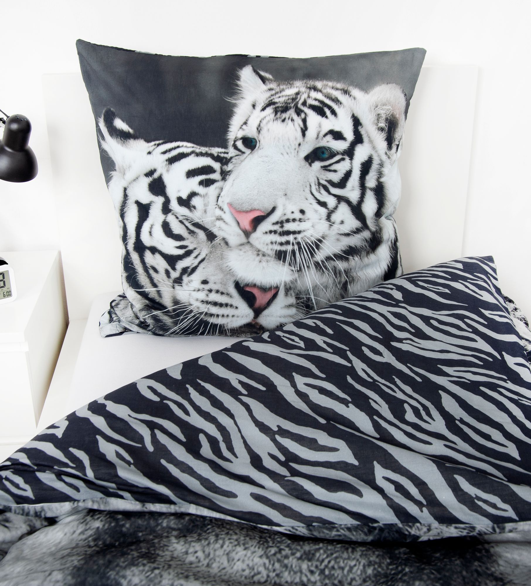 Bettwäsche Set weißer Tiger 135 x 200 cm 80 x 80 cm 100% Baumwolle