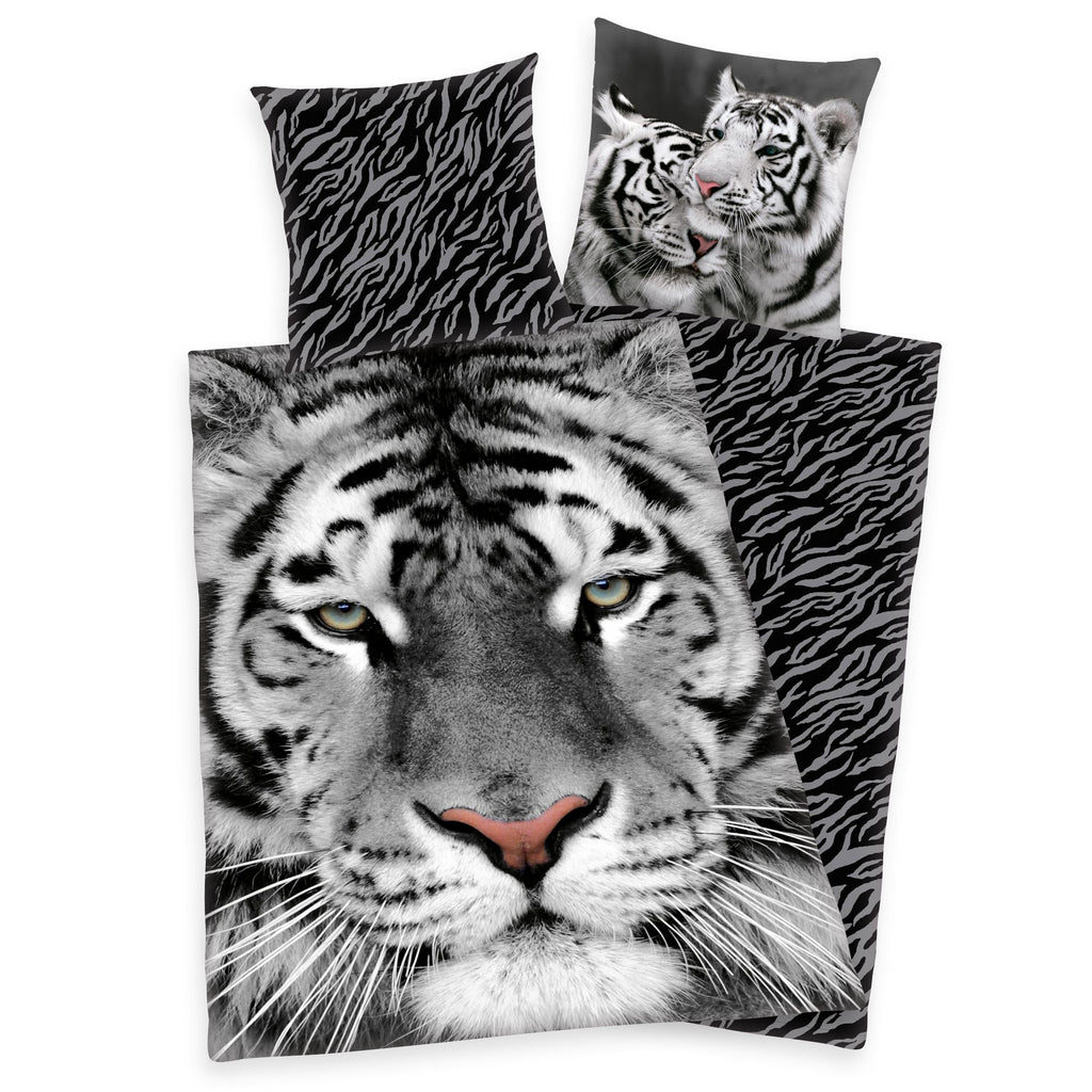 Bettwäsche Set weißer Tiger 135 x 200 cm 80 x 80 cm 100% Baumwolle