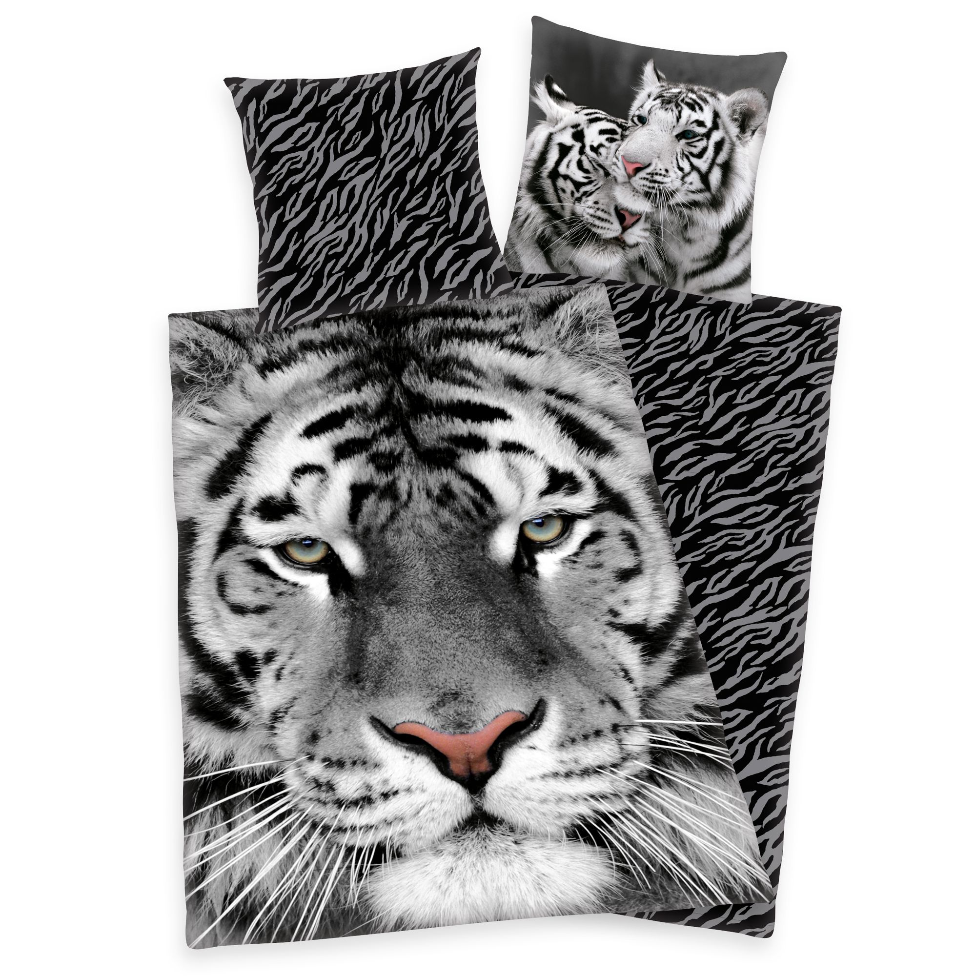 Bettwäsche Set weißer Tiger 135 x 200 cm 80 x 80 cm 100% Baumwolle