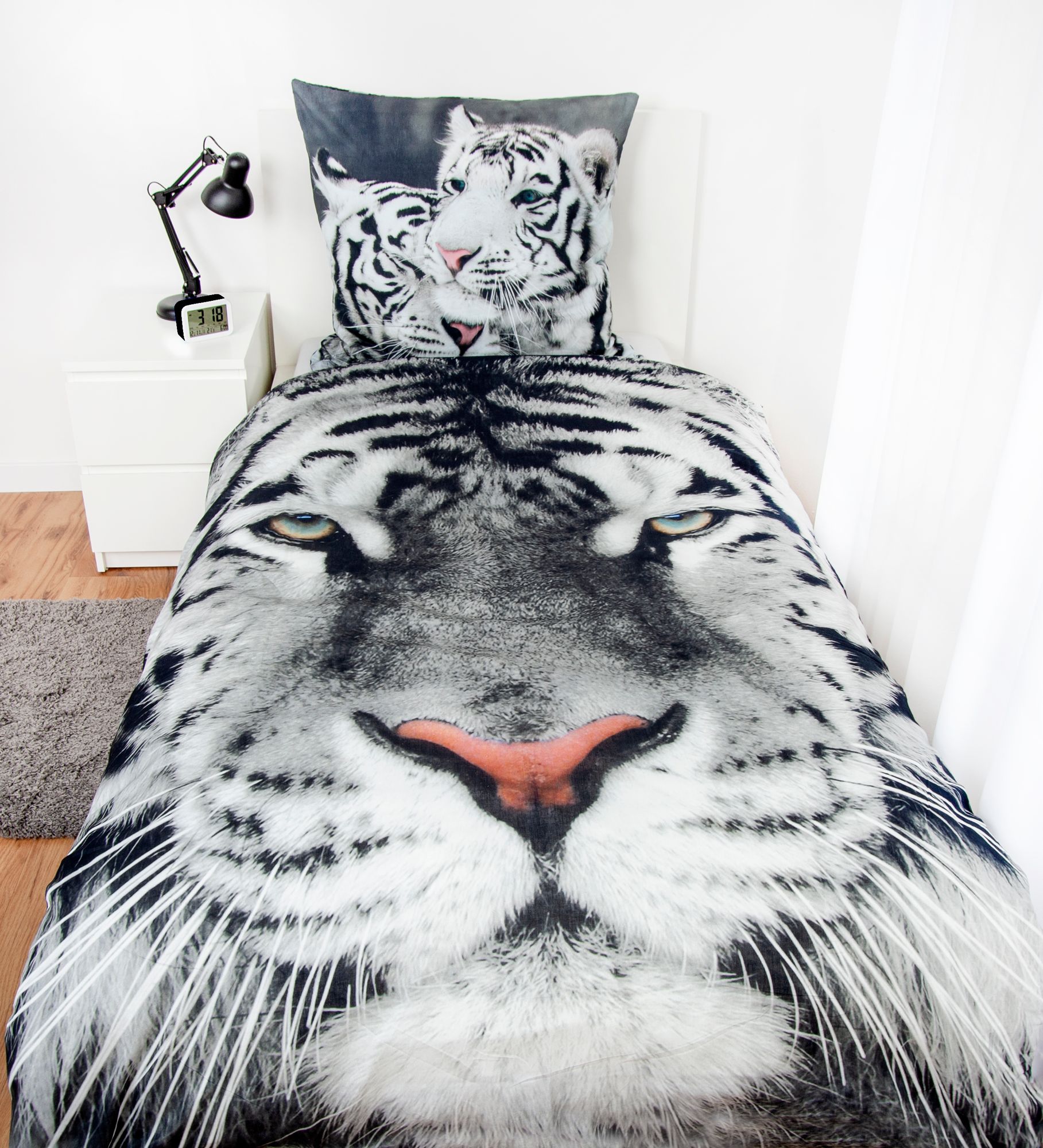 Bettwäsche Set weißer Tiger 135 x 200 cm 80 x 80 cm 100% Baumwolle