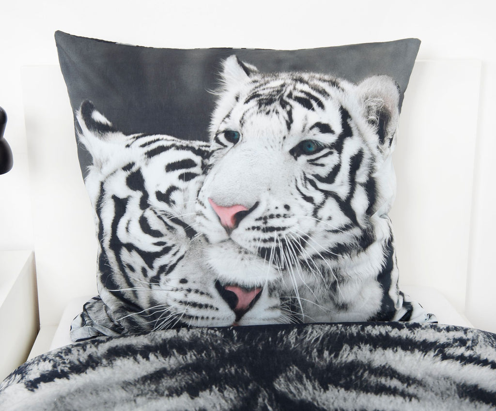 Bettwäsche Set weißer Tiger 135 x 200 cm 80 x 80 cm 100% Baumwolle