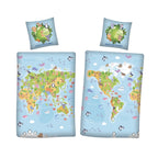 Save our Planet World Map Reversible Bedding Set 80 x 80 cm + 135 x 200 cm 100% Cotton 