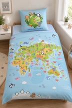 Save our Planet World Map Reversible Bedding Set 80 x 80 cm + 135 x 200 cm 100% Cotton 