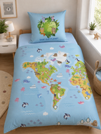 Save our Planet World Map Reversible Bedding Set 80 x 80 cm + 135 x 200 cm 100% Cotton 