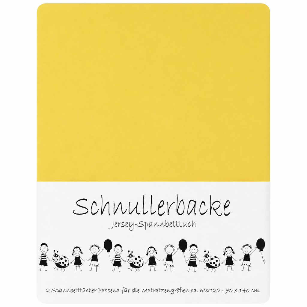 Verpackung von 2er Set Baby Jersey Spannbetttuch 60x120 cm - 70x140 cm Gelb Baumwolle