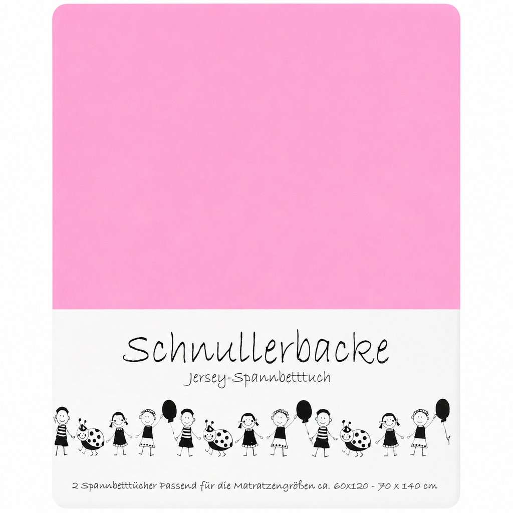 Verpackung von 2er Set Baby Jersey Spannbetttuch 60x120 cm - 70x140 cm Blütenrosa Baumwolle