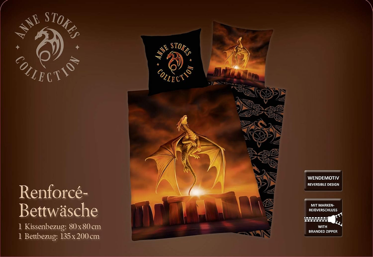 Vorderseite von der Verpackung vom Herding Bettwäsche Set 2 tlg. Anne Stokes 135 x 200 cm 100% Baumwolle