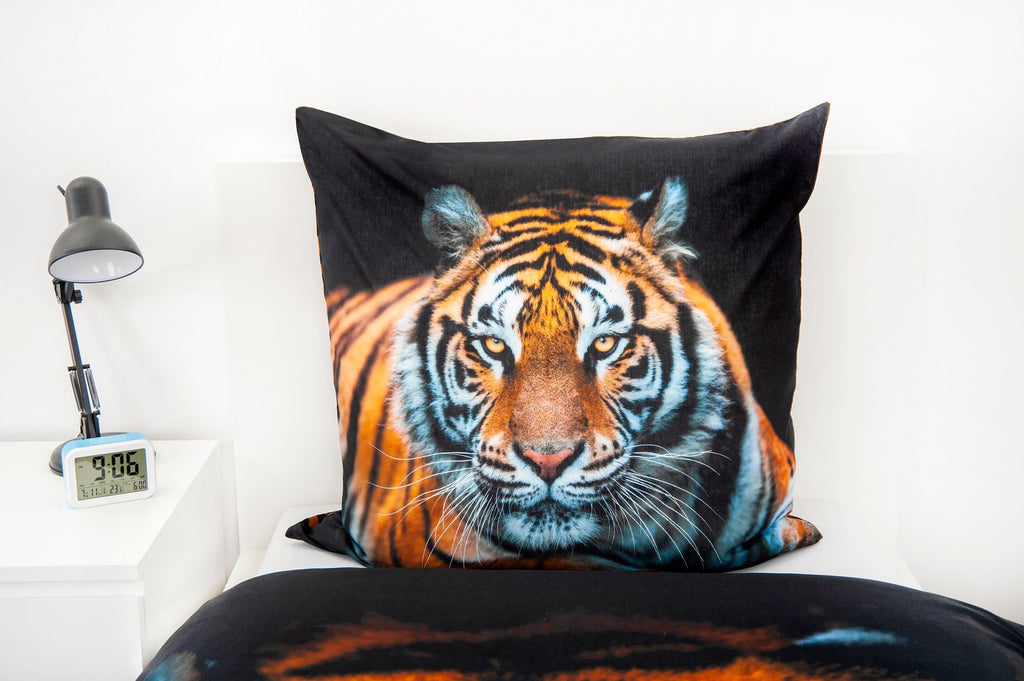 Wende Bettwäsche Set mit Tiger 135 x 200 cm 80 x 80 cm 100% Baumwolle