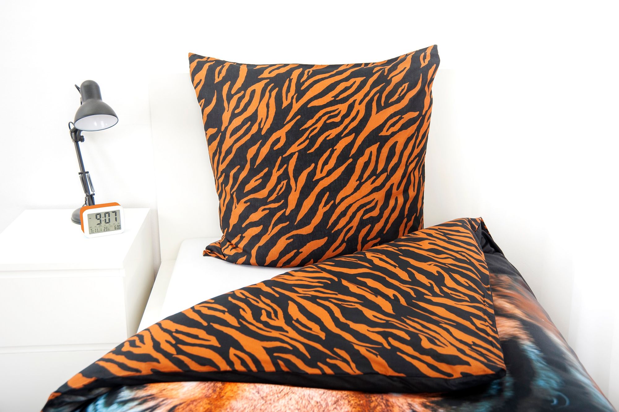 Wende Bettwäsche Set mit Tiger 135 x 200 cm 80 x 80 cm 100% Baumwolle