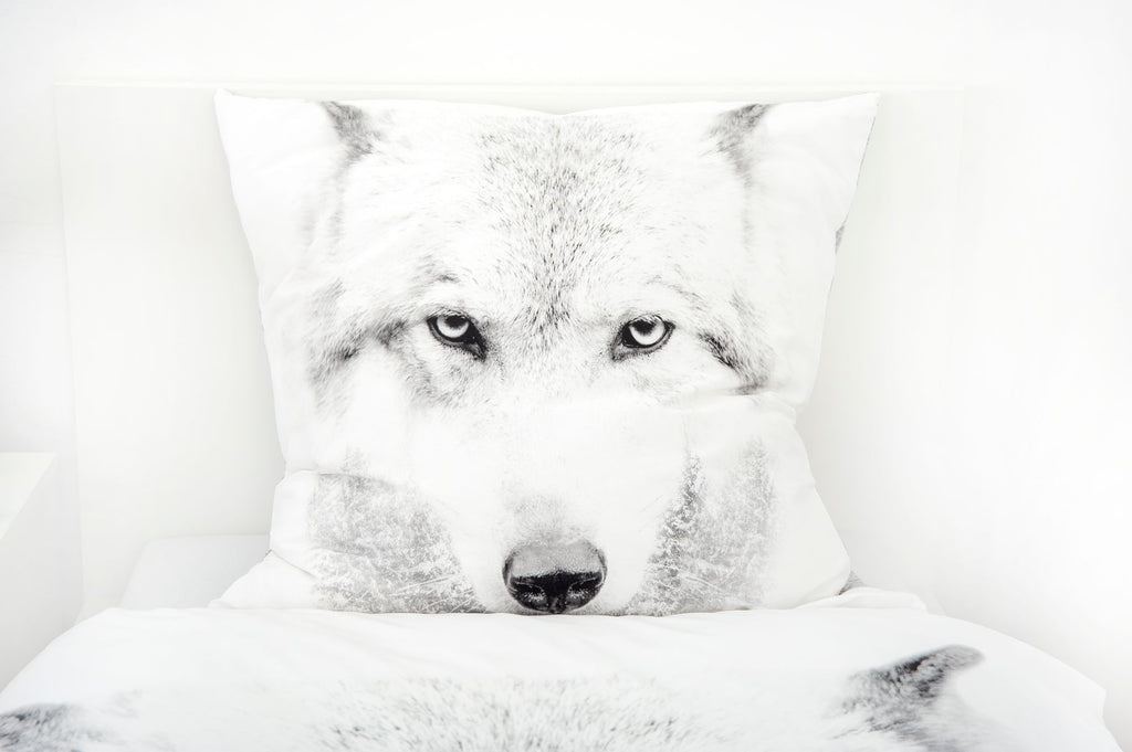 Flanell Bettwäsche Set mit Wolf 135 x 200 cm 80 x 80 cm 100% Baumwolle