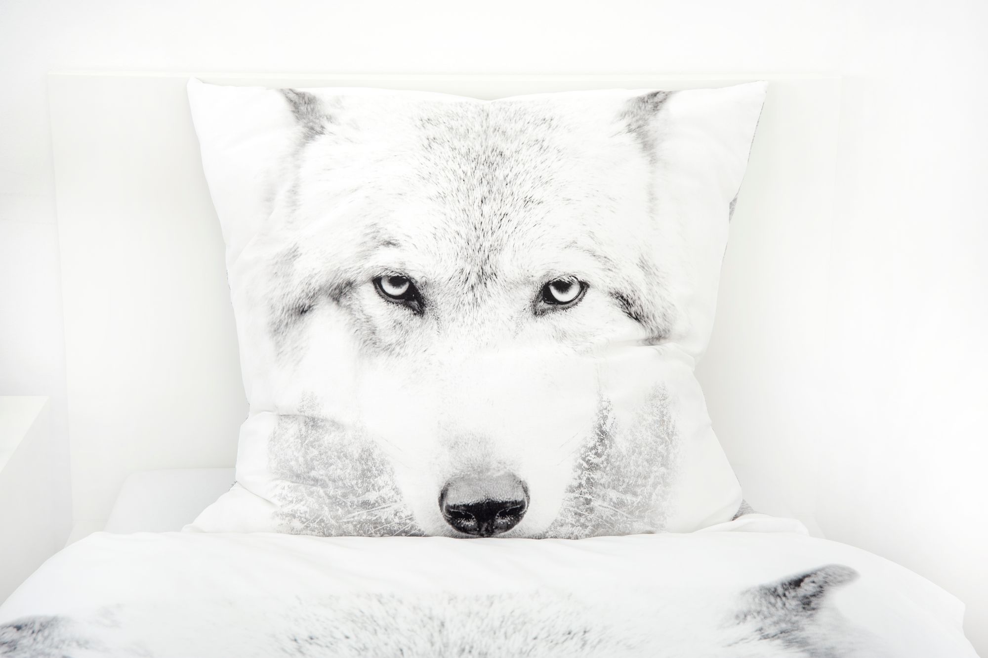 Flanell Bettwäsche Set mit Wolf 155 x 220 cm 80 x 80 cm Übergröße