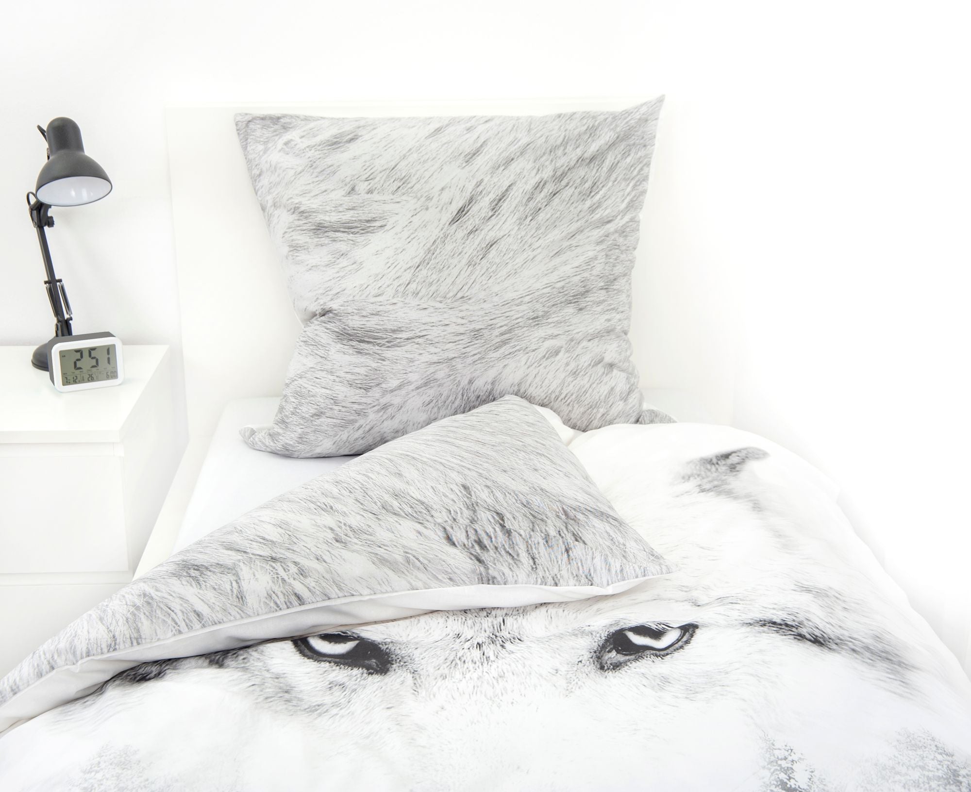 Flanell Bettwäsche Set mit Wolf 155 x 220 cm 80 x 80 cm Übergröße