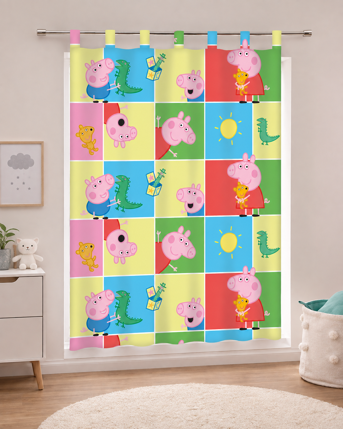 Ambiente Aufnahme von der Peppa Pig Wutz Gardine Vorhang Fertiggardine 140 x 175 cm blickdicht