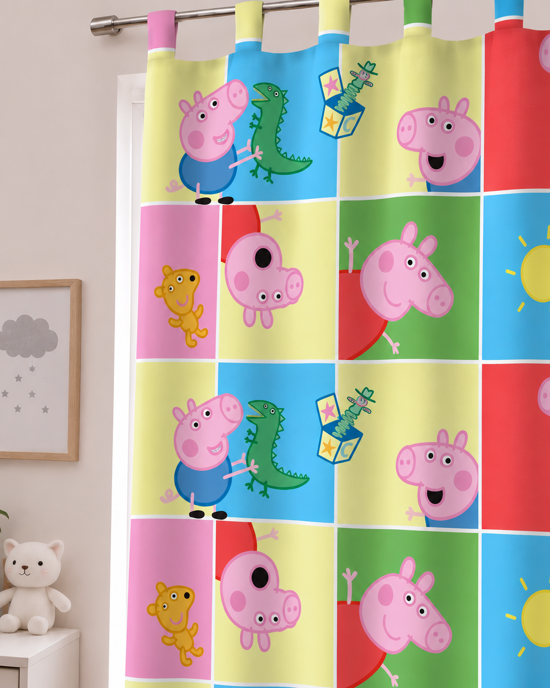 Nahaufnahme von der Peppa Pig Wutz Gardine Vorhang Fertiggardine 140 x 175 cm blickdicht
