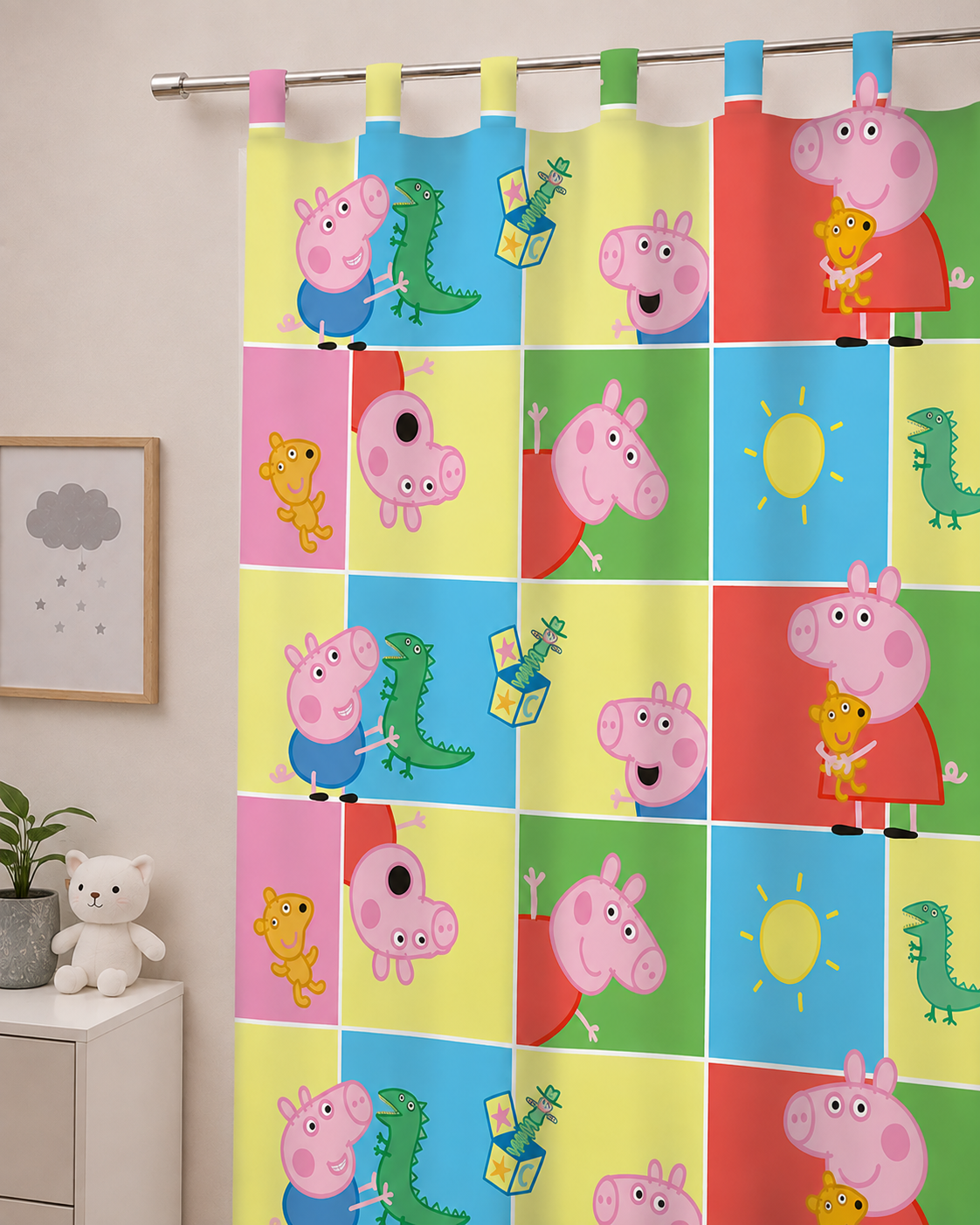 Nahaufnahme von der Peppa Pig Wutz Gardine Vorhang Fertiggardine 140 x 175 cm blickdicht