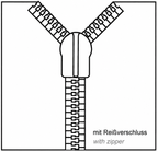 Schwarz‑weißes Symbol eines geöffneten Reißverschlusses mit Zähnen und Schieber. Hinweis auf Bettwäsche mit Reißverschluss.