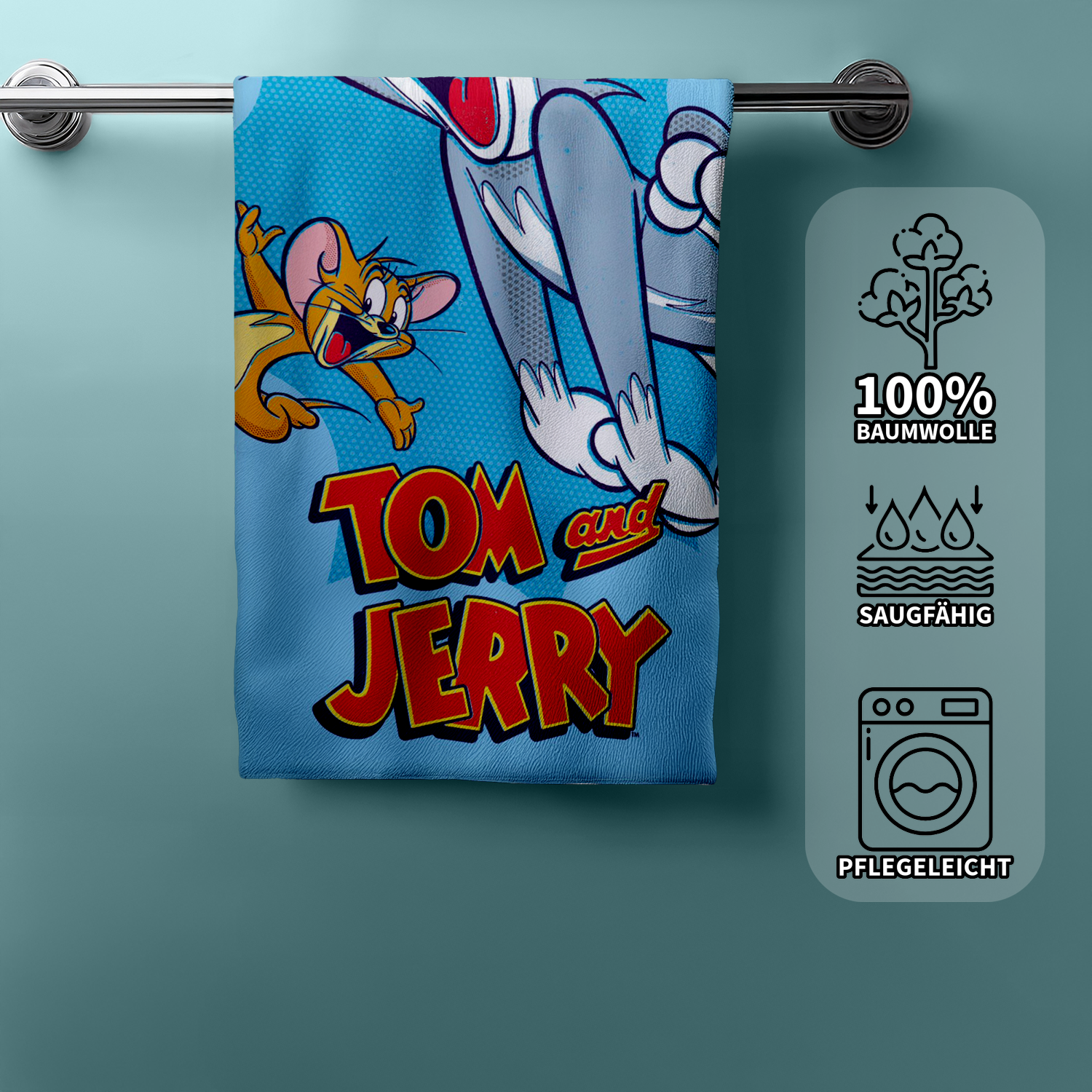 Tom und Jerry Velourstuch Duschtuch Badetuch Strandtuch 75 x 150cm