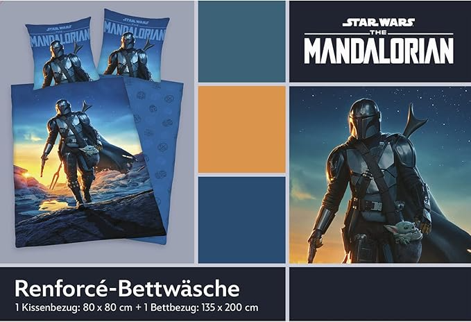 Star Wars Wende Bettwäsche Set The Mandalorian 2 tlg. 135 x 200 cm 80 x 80cm
