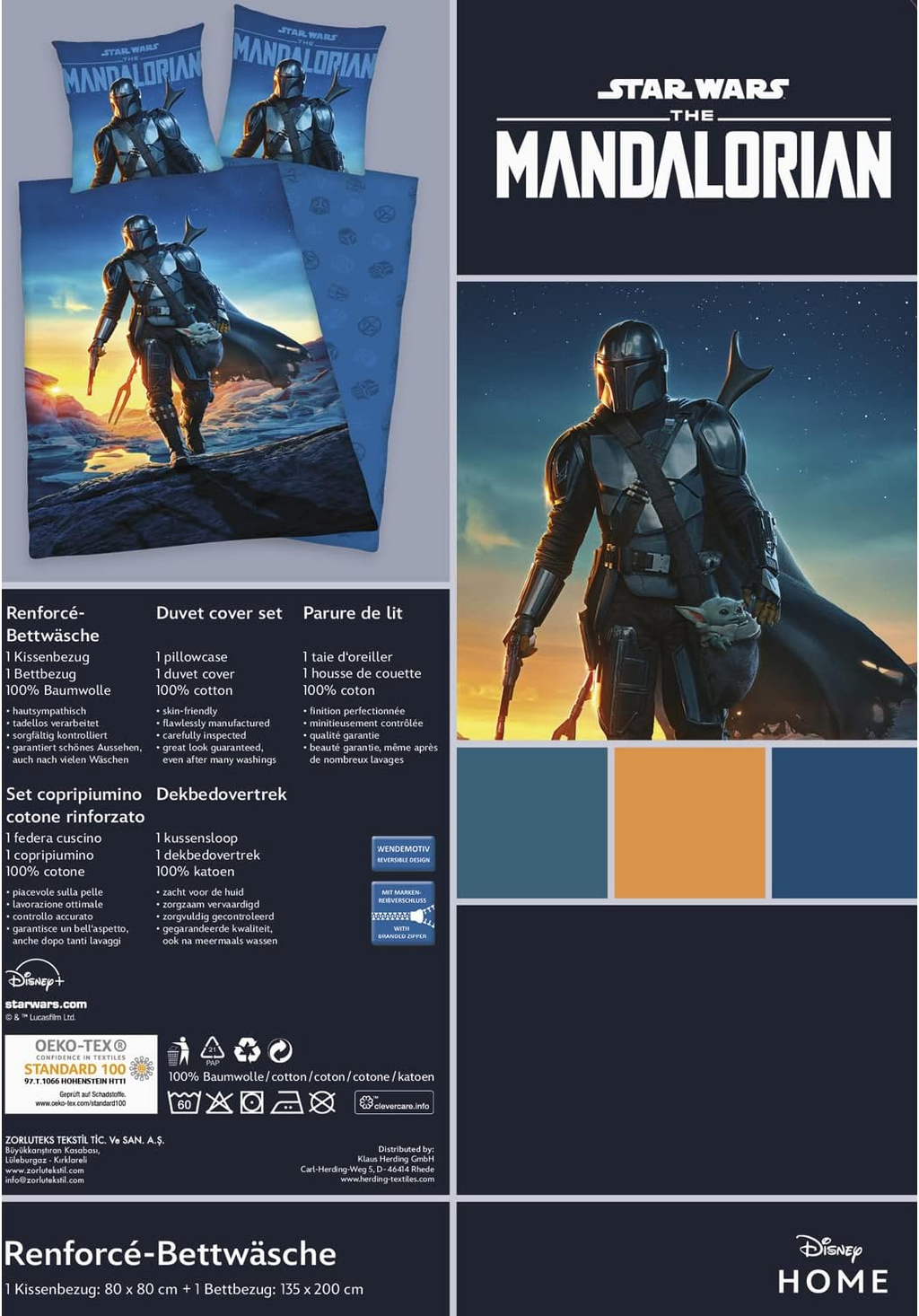 Star Wars Wende Bettwäsche Set The Mandalorian 2 tlg. 135 x 200 cm 80 x 80cm