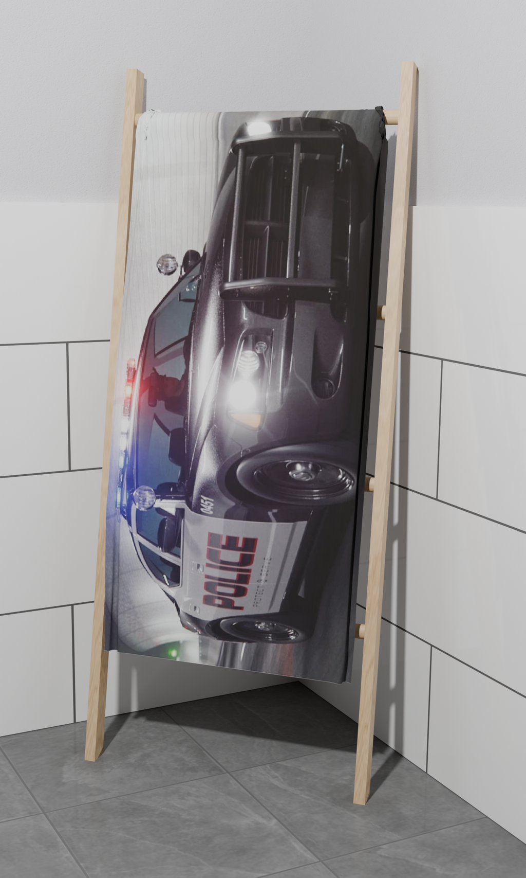 Shower towel, bath towel, hand towel, beach towel, police car design, 70 x 140 cm