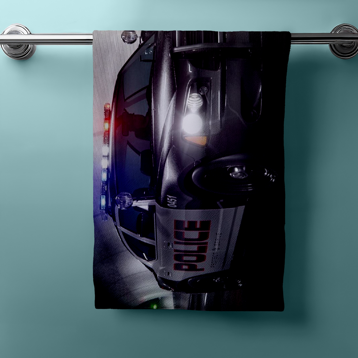 Shower towel, bath towel, hand towel, beach towel, police car design, 70 x 140 cm