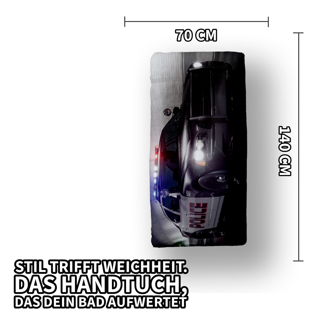 Shower towel, bath towel, hand towel, beach towel, police car design, 70 x 140 cm