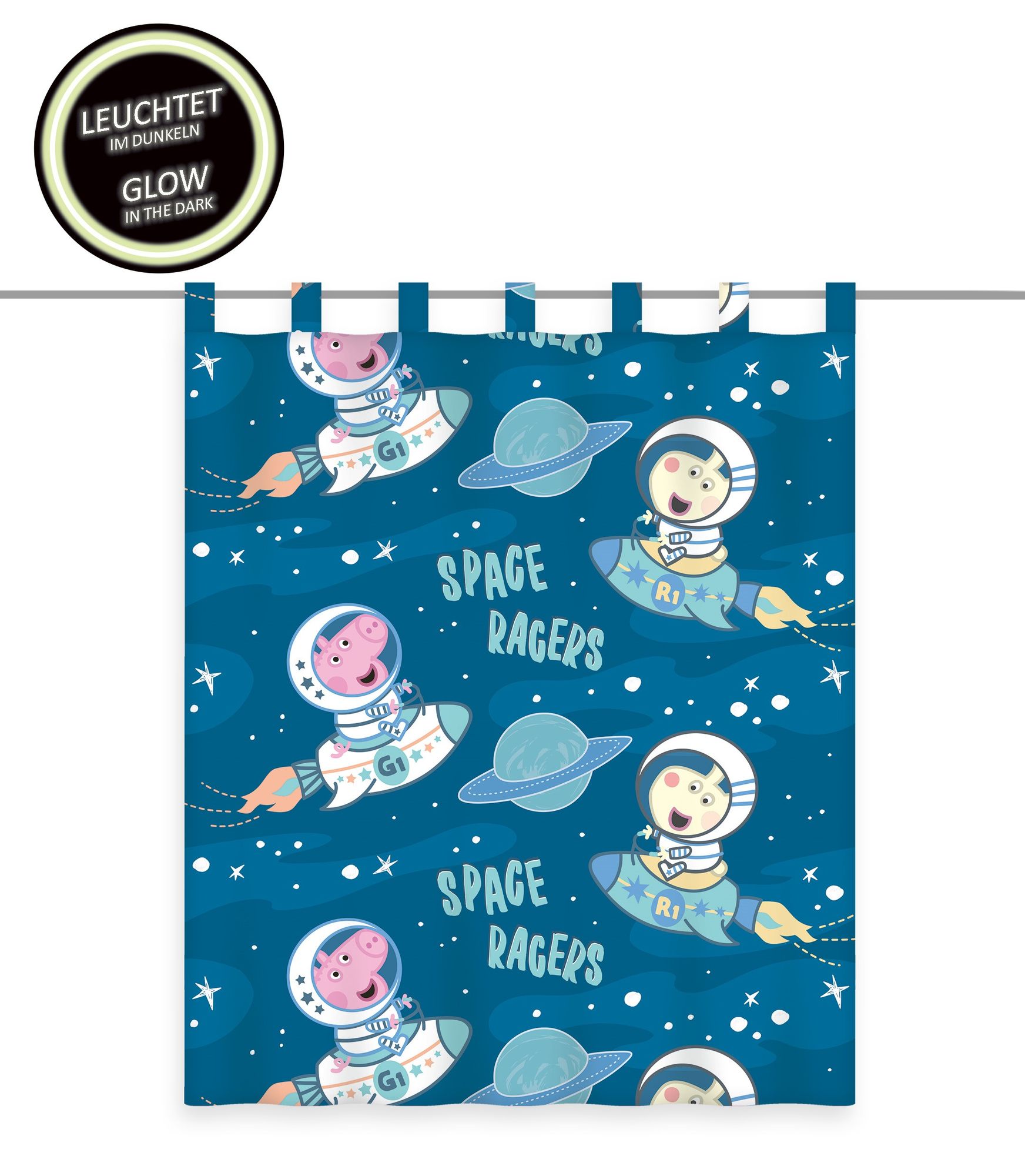Gardine Vorhang Fertiggardine Peppa Pig Wutz Glow in the dark 140 x 160 cm