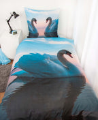 Bettwäsche Set 2 tlg. mit Schwan 135 x 200 cm 100% Baumwolle