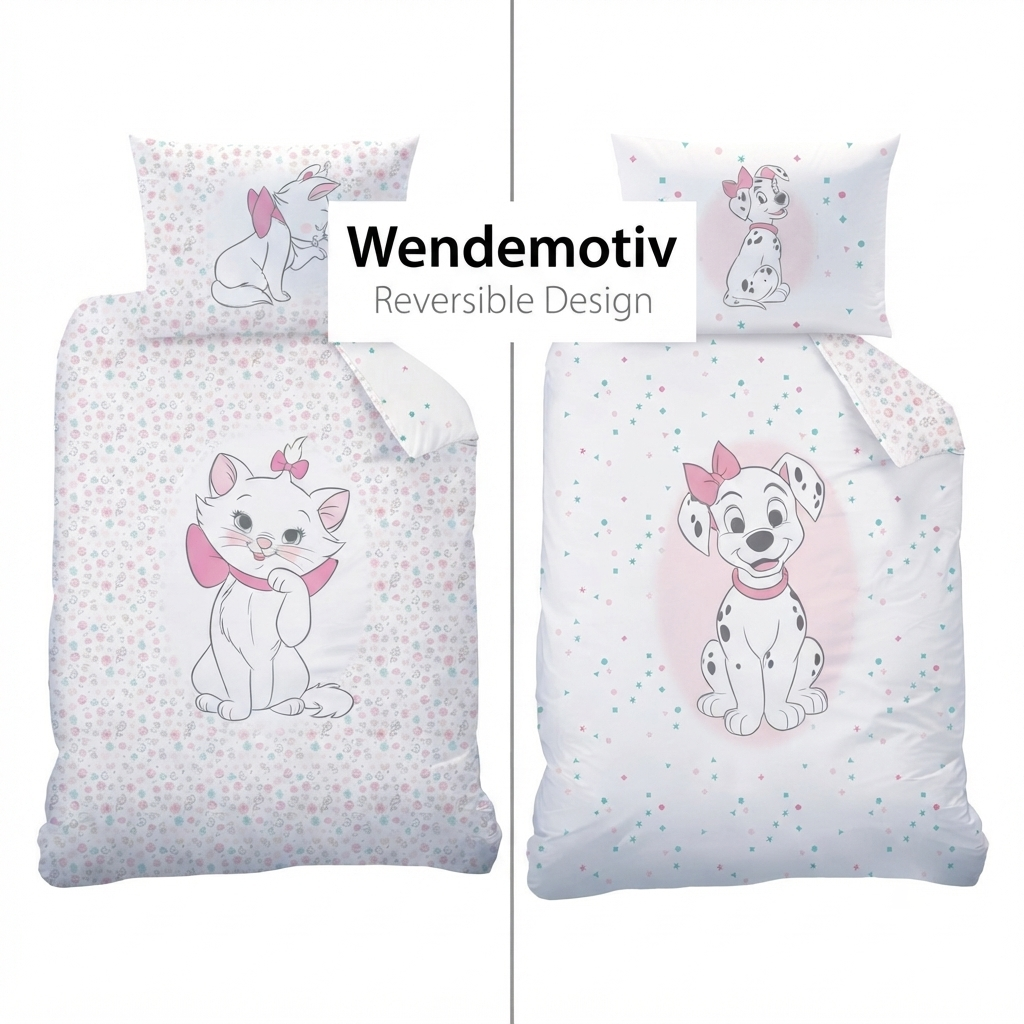Baby Wende Bettwäsche Disney Aristocats Cat Marie & 101 Dalmatiner