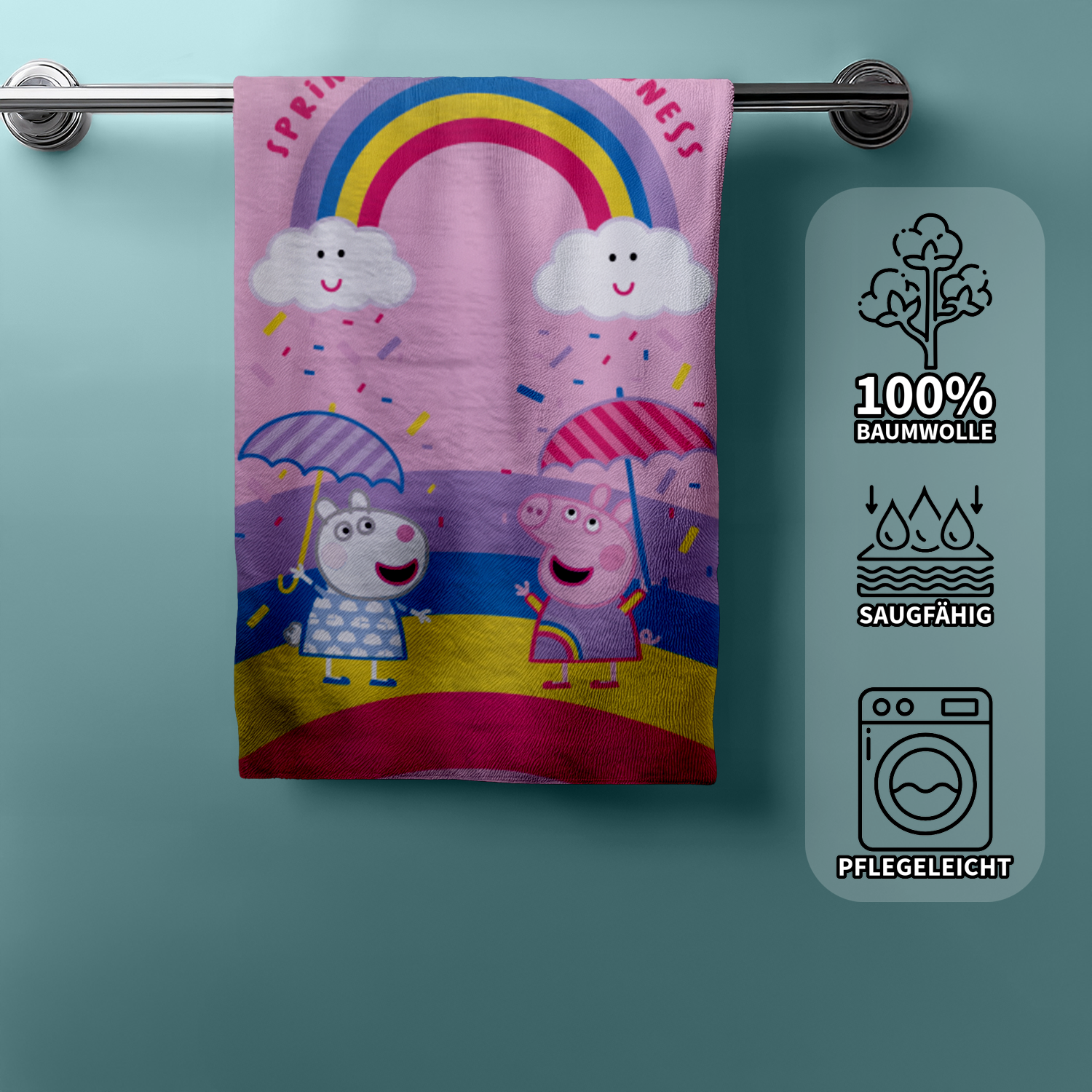 Peppa Pig Wutz Duschtuch Badetuch Strandtuch Velourstuch 70 x 140cm