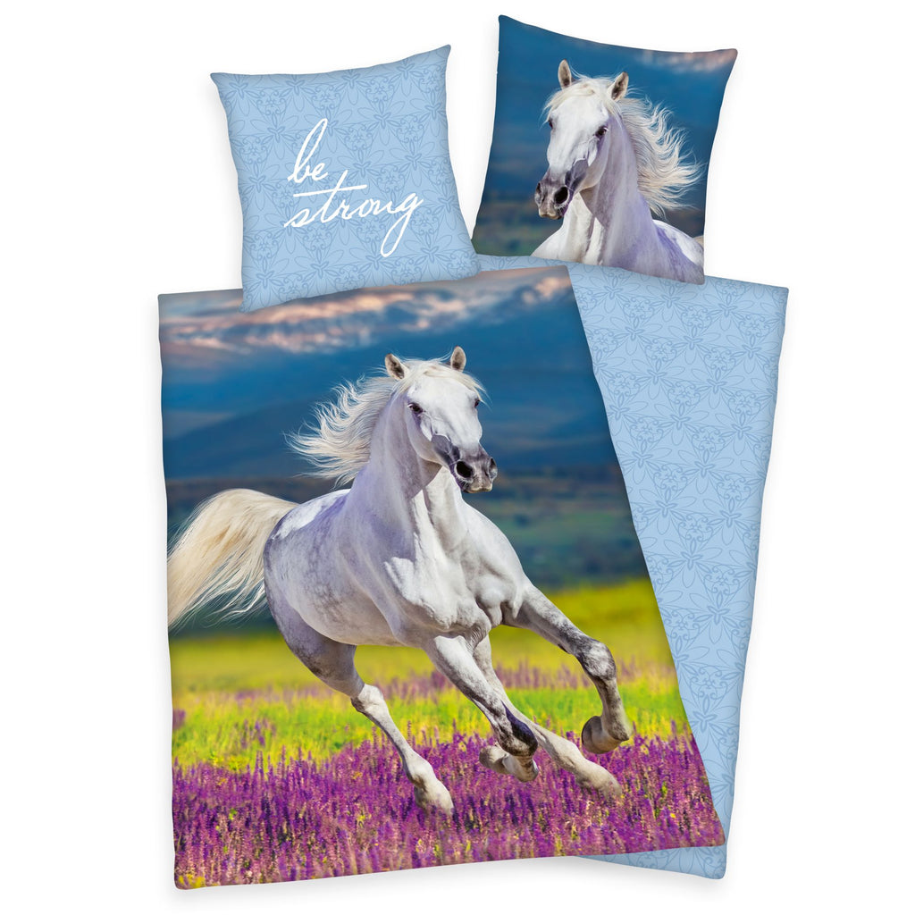Herding bedding with horse design, white, 135 x 200 cm, 80 x 80 cm 