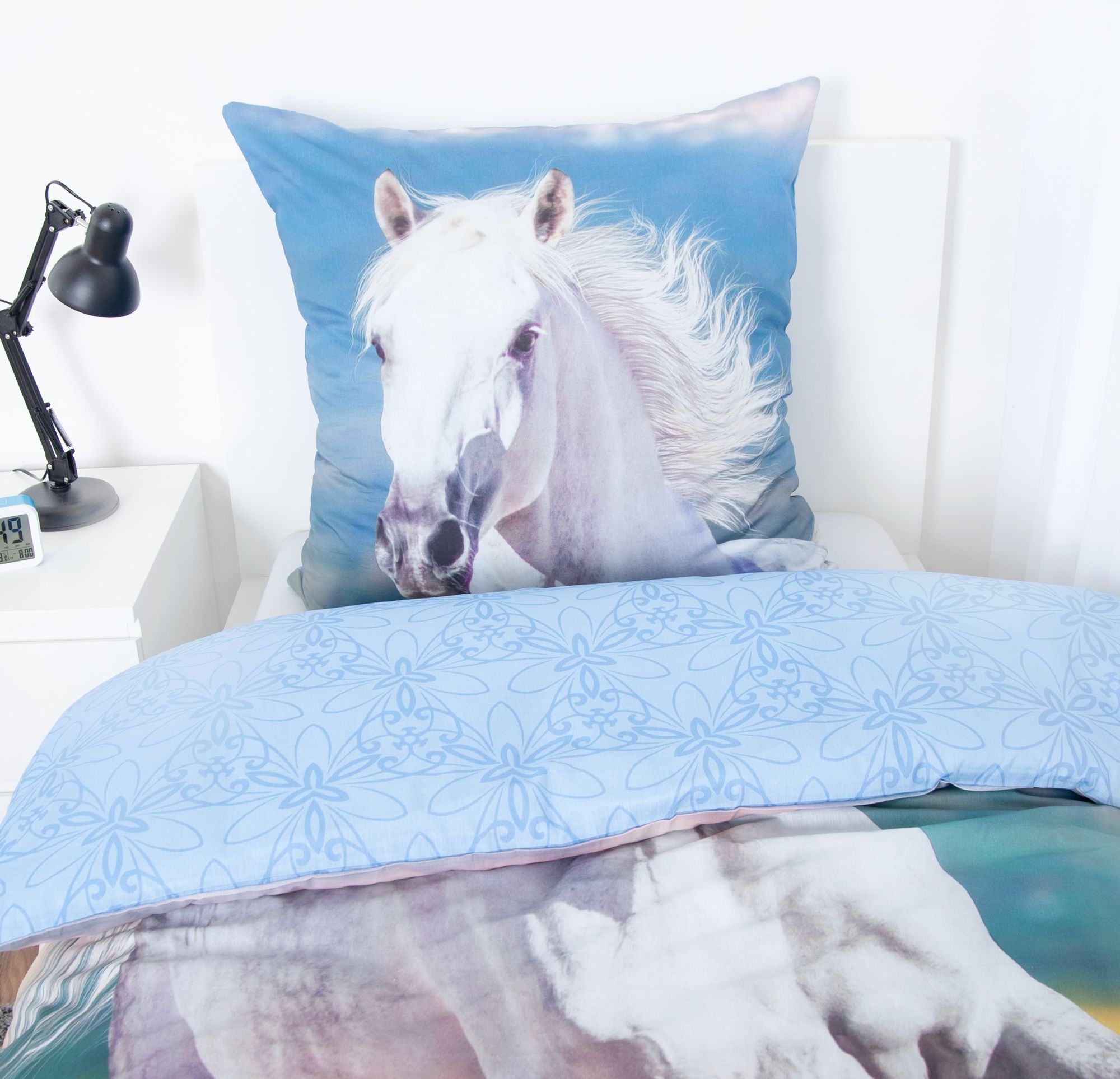 Herding bedding with horse design, white, 135 x 200 cm, 80 x 80 cm 