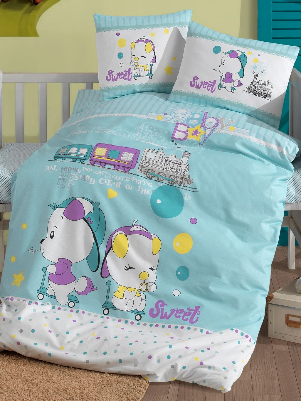 Nahaufnahme von Baby Bettwäsche Wendebettwäsche Sweet 100x135 cm + 40x60 cm Baumwolle