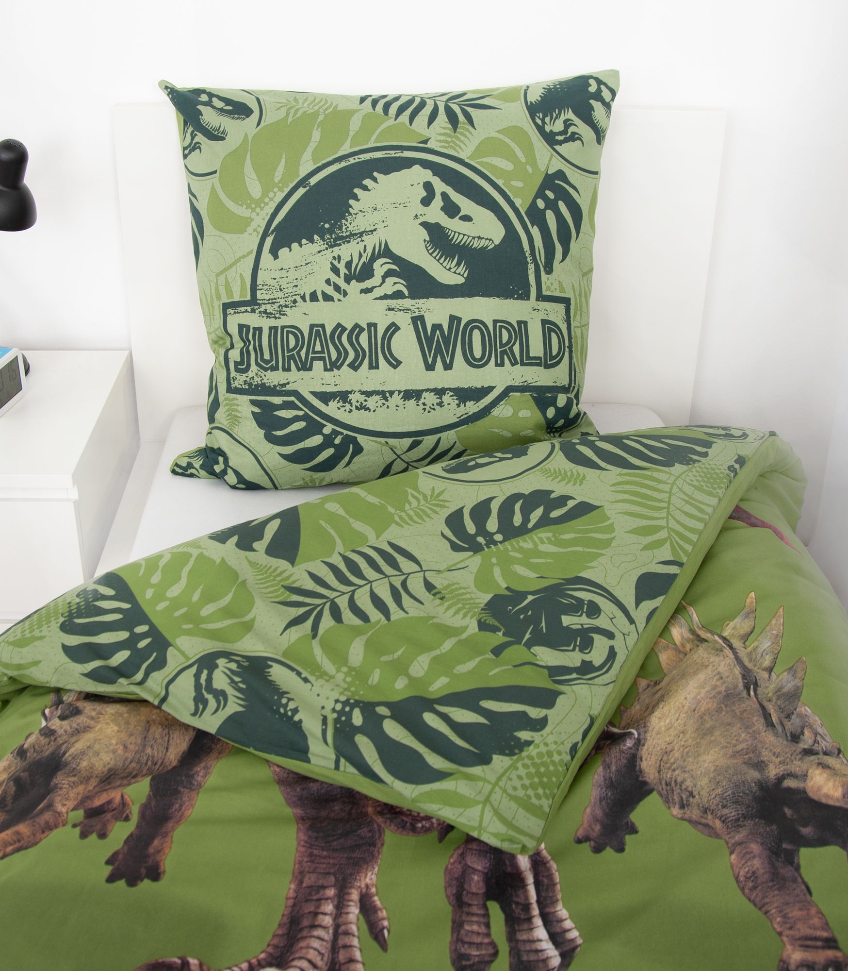 Jurassic World T-Rex Dinosaurier Wende Bettwäsche, 80 x 80 cm + 135 x 200 cm