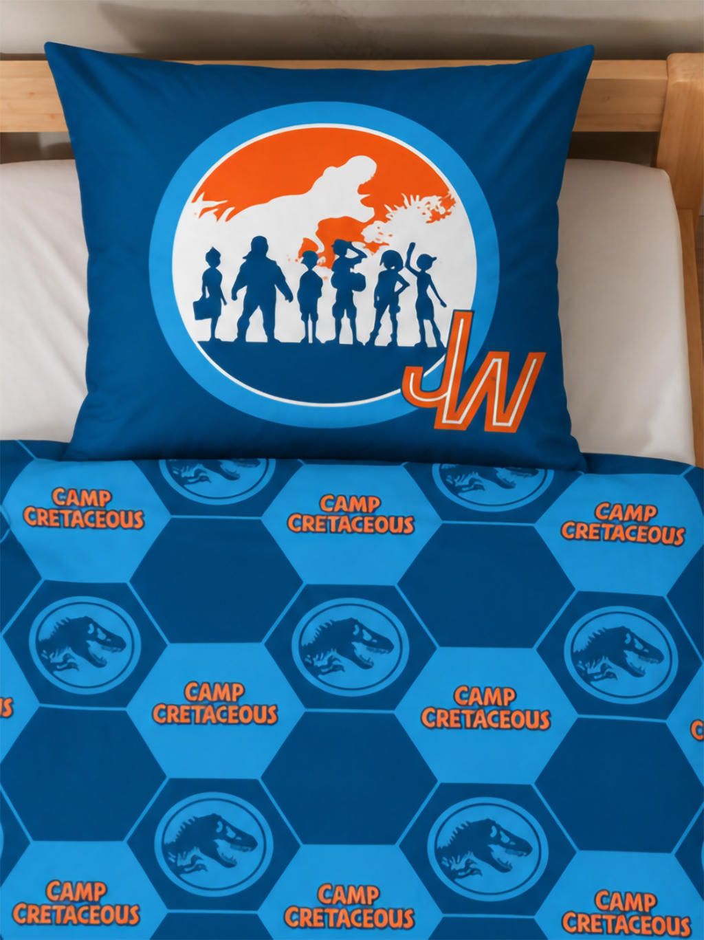 Kopfkissen und Rückseite vom Bettbezug vom Jurassic World T-Rex Dinosaurier Cretaceous Bettwäsche Set 135x200 cm