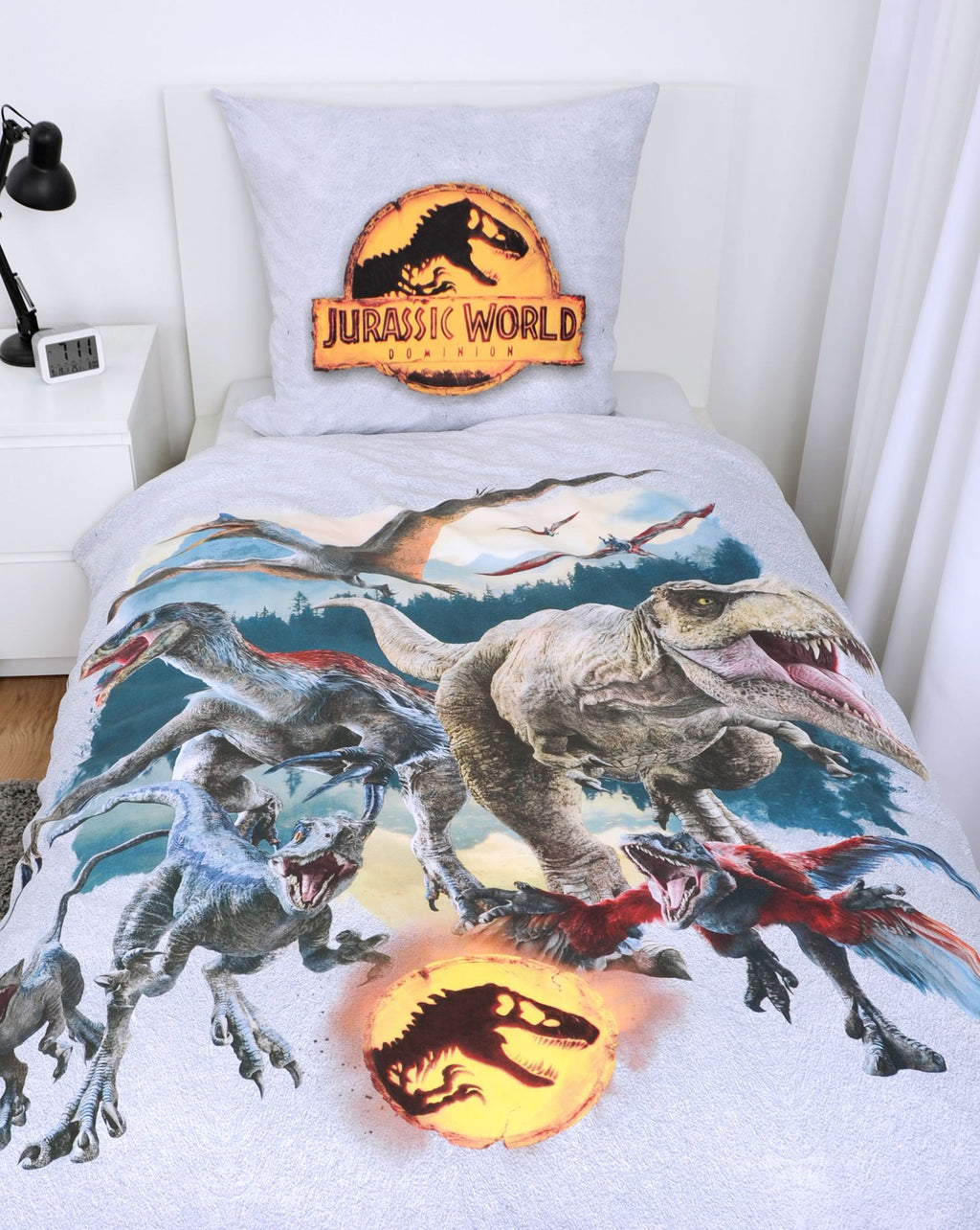 Jurassic World T-Rex Dinosaurier Wende Bettwäsche, 80 x 80 cm + 135 x 200 cm