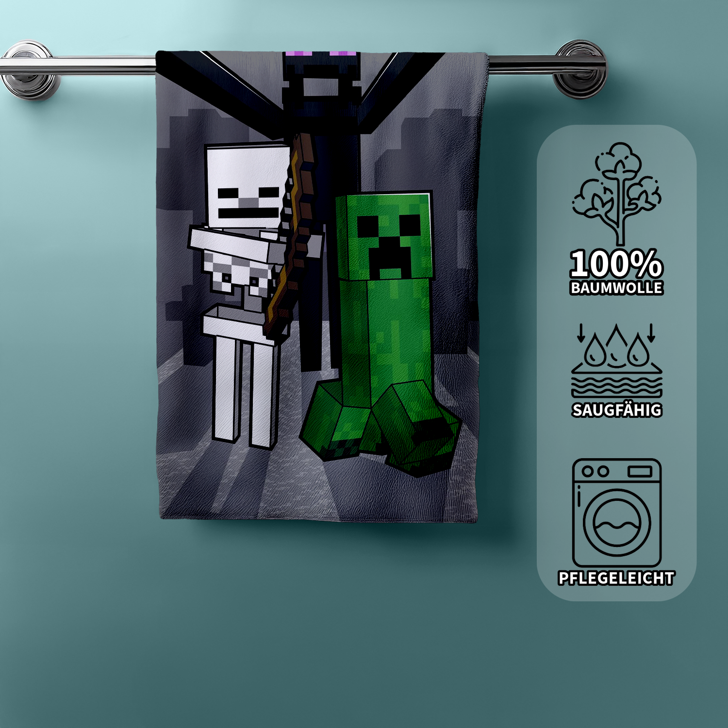 Minecraft Mob Attack Duschtuch Badetuch Strandtuch 70 x 140cm