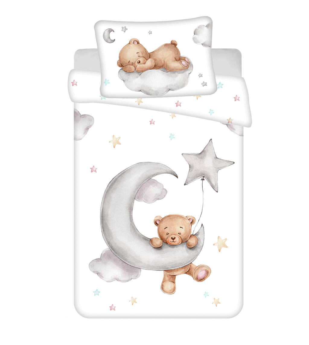 Baby Bettwäsche mit Teddy auf Wolke 100x135 cm 100% Baumwolle