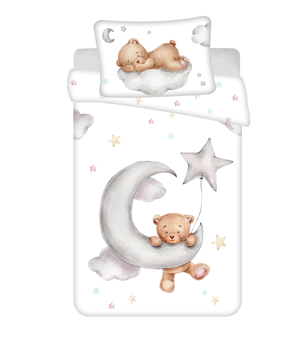 Baby Bettwäsche mit Teddy auf Wolke 100x135 cm 100% Baumwolle