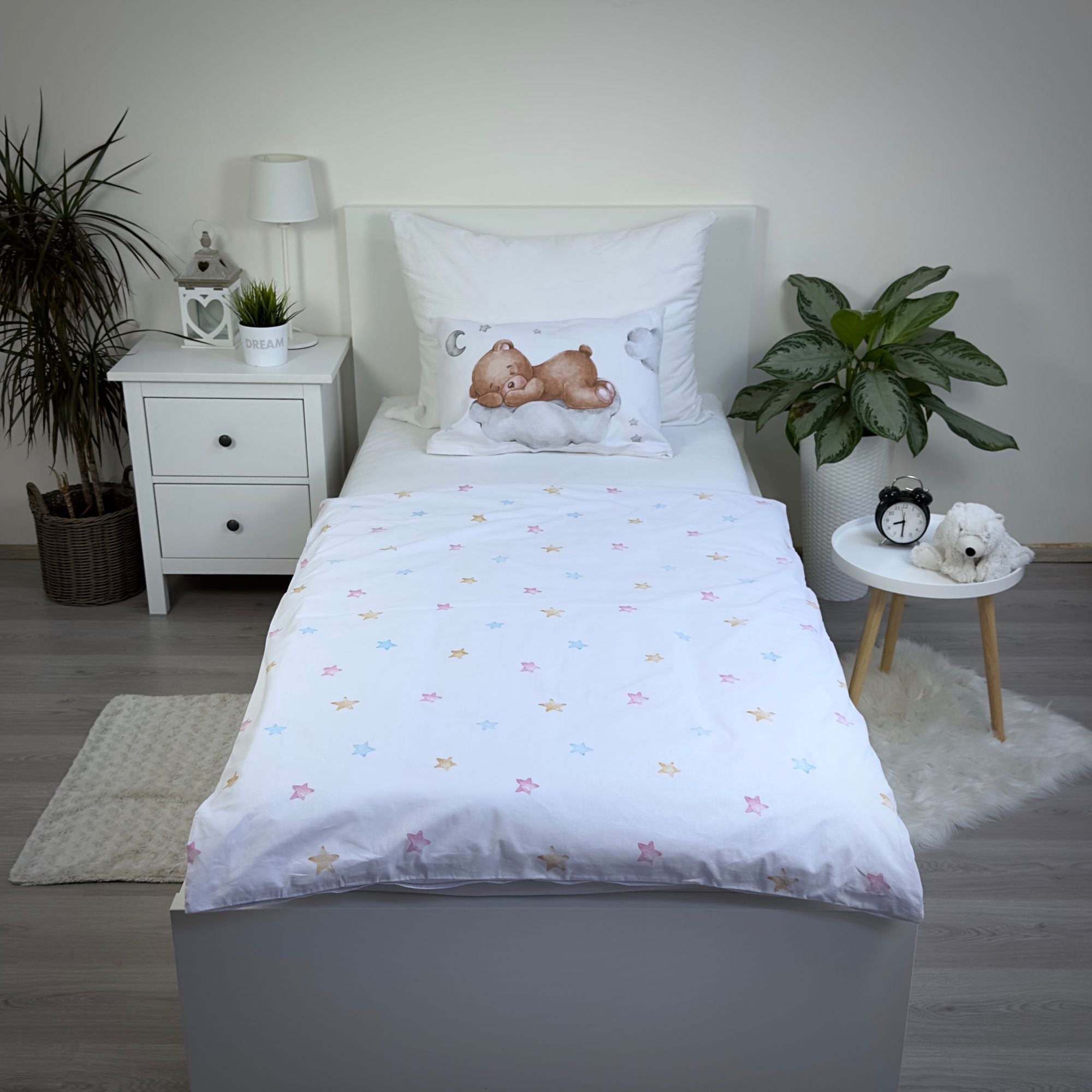 Baby Bettwäsche mit Teddy auf Wolke 100x135 cm 100% Baumwolle