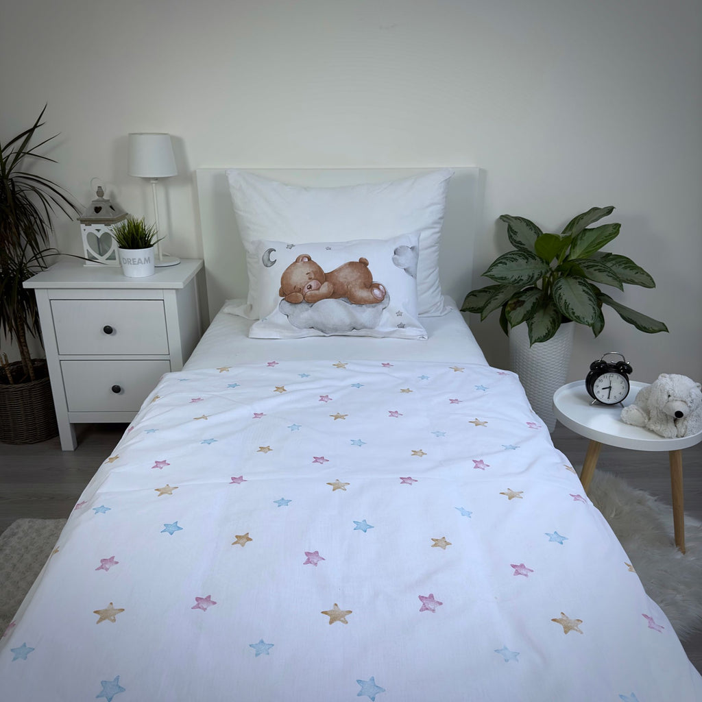 Baby Bettwäsche mit Teddy auf Wolke 100x135 cm 100% Baumwolle