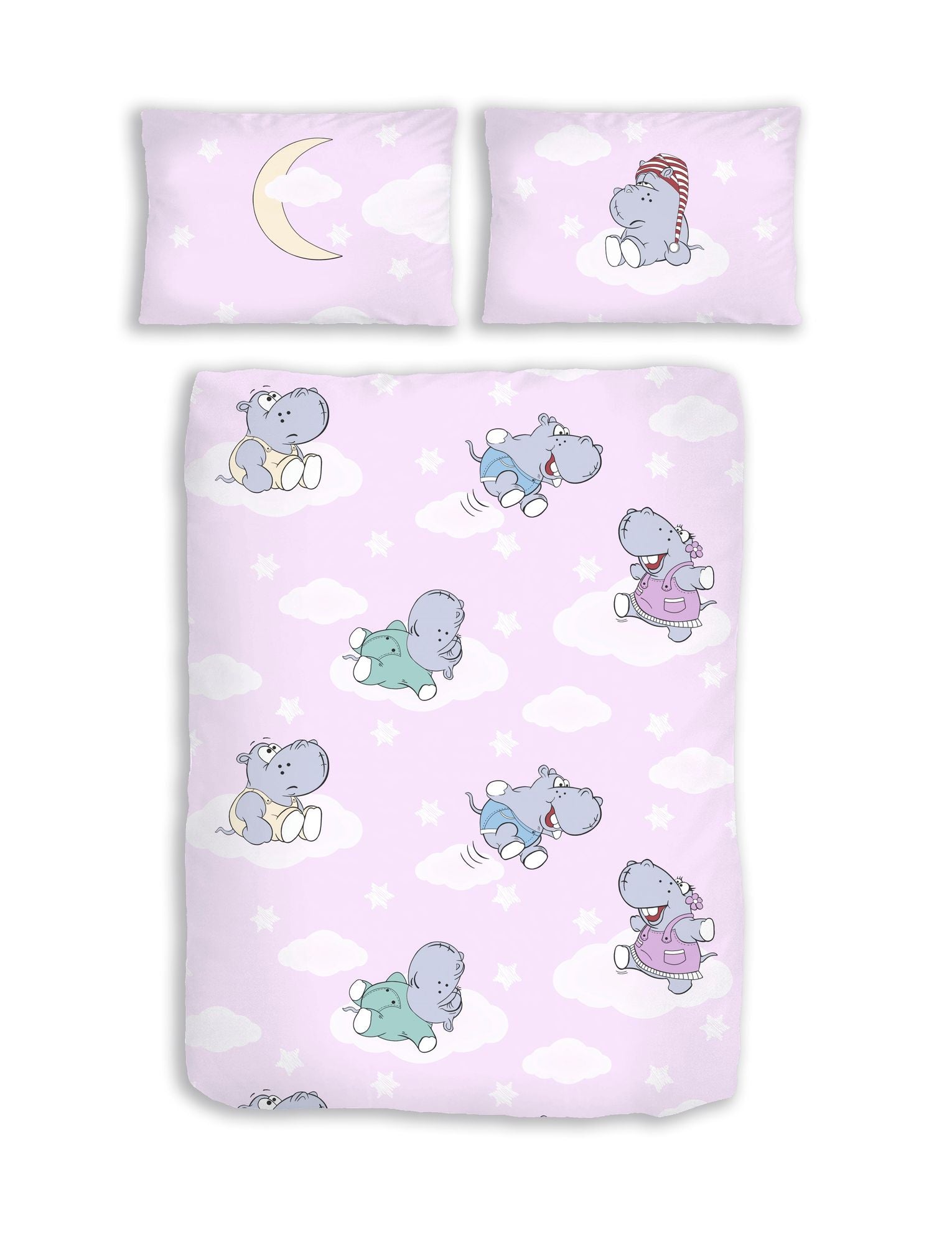 Baby Wende Bettwäsche Hippo Nilpferd 100x135 + 40x60 cm