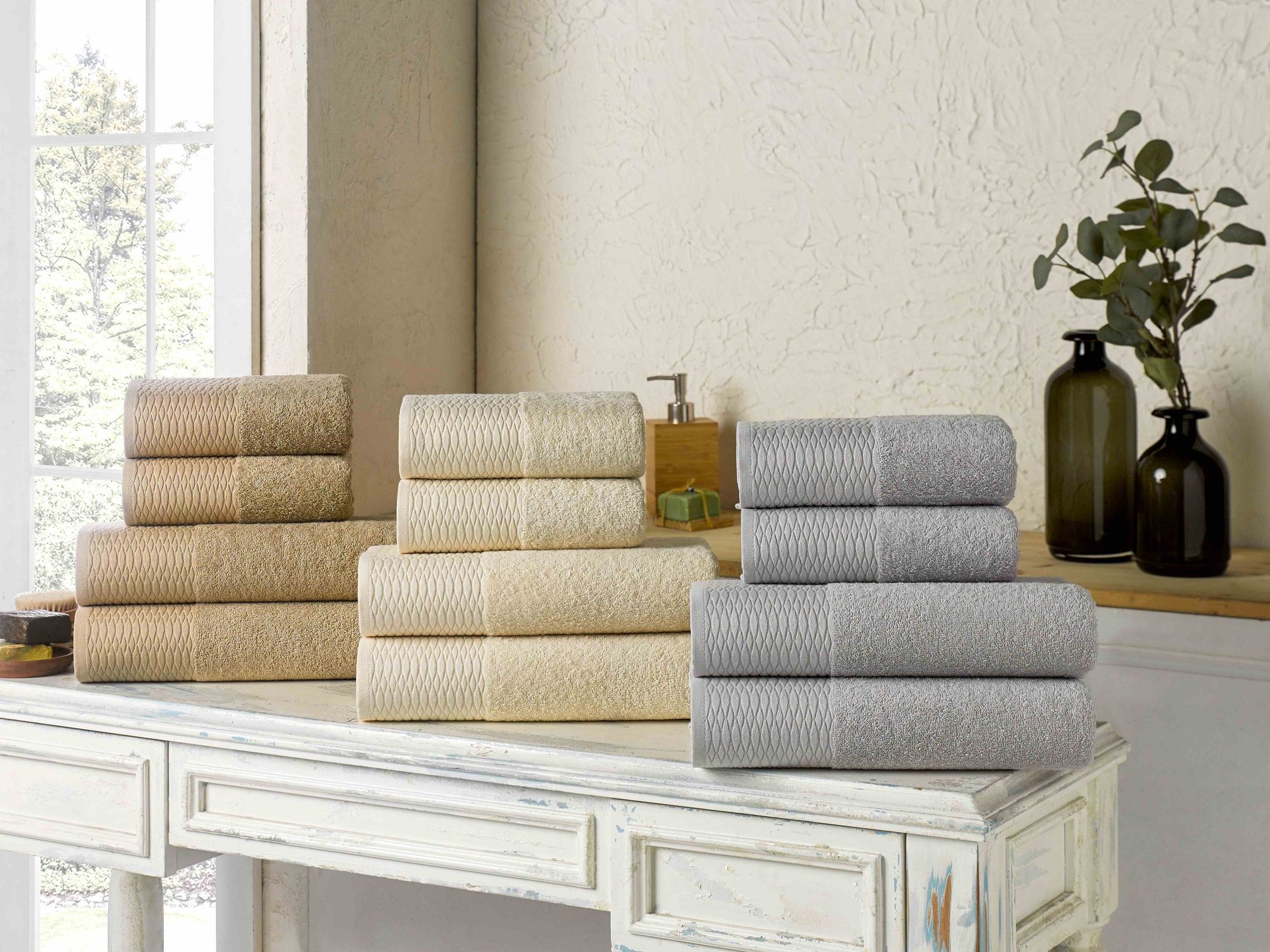 Frottier Handtuch Set Moda 2 tlg. 50x100 und 70x140cm beige