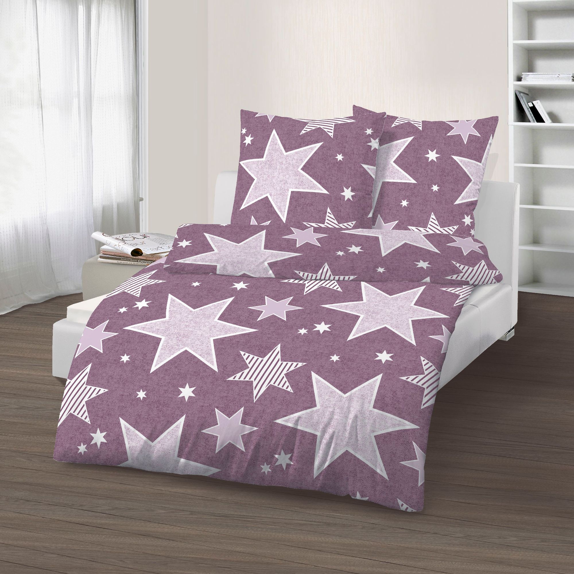 Fein Biber Bettwäsche berry Sterne 135 x 200 cm  80 x 80 cm