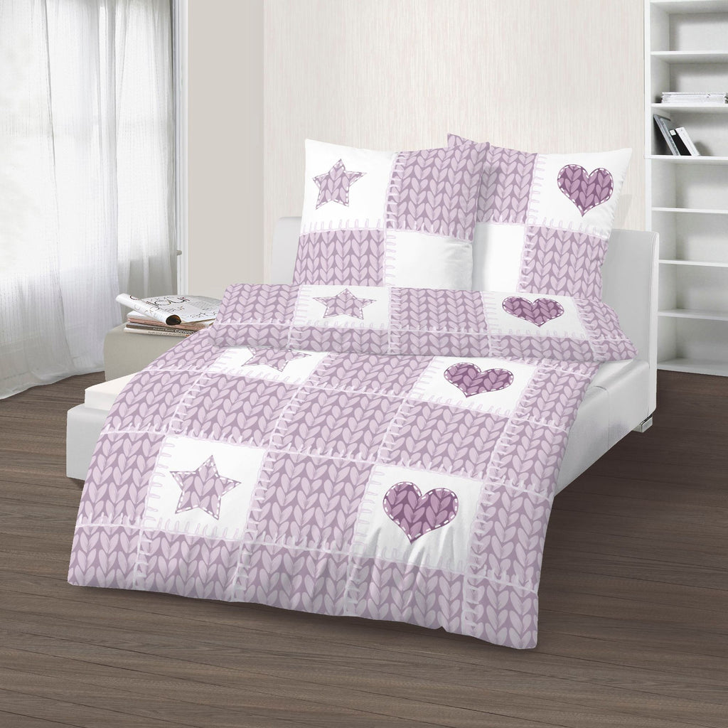 Fein Biber Bettwäsche Violett weiß 135 x 200 cm  80 x 80 cm