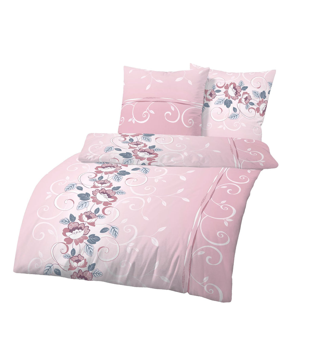 Fein Biber Bettwäsche Blumenranke rosa 135 x 200 cm  80 x 80 cm